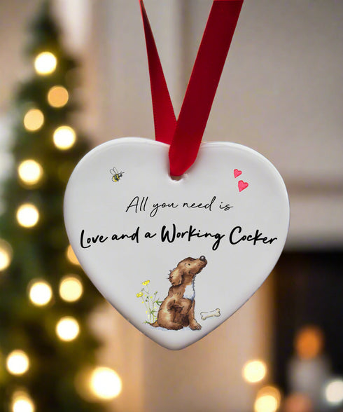 Love and a Cocker (Working) Ceramic Heart